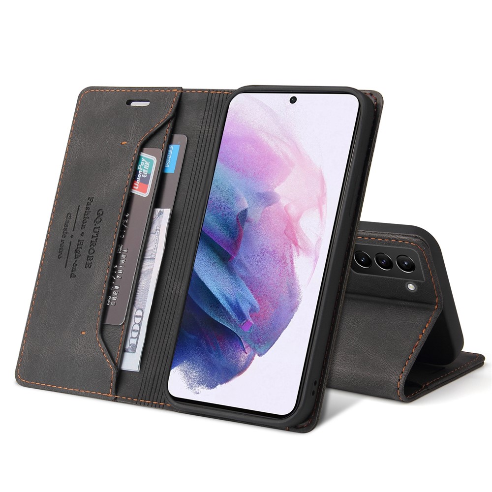 GQ.UTROBE 008 Series RFID Blocking Anti-swiping Skin Touch Drop-proof PU Leather Magnetic Auto-absorbed Phone Case with Stand Wallet for Samsung Galaxy S22+ 5G - Black-9