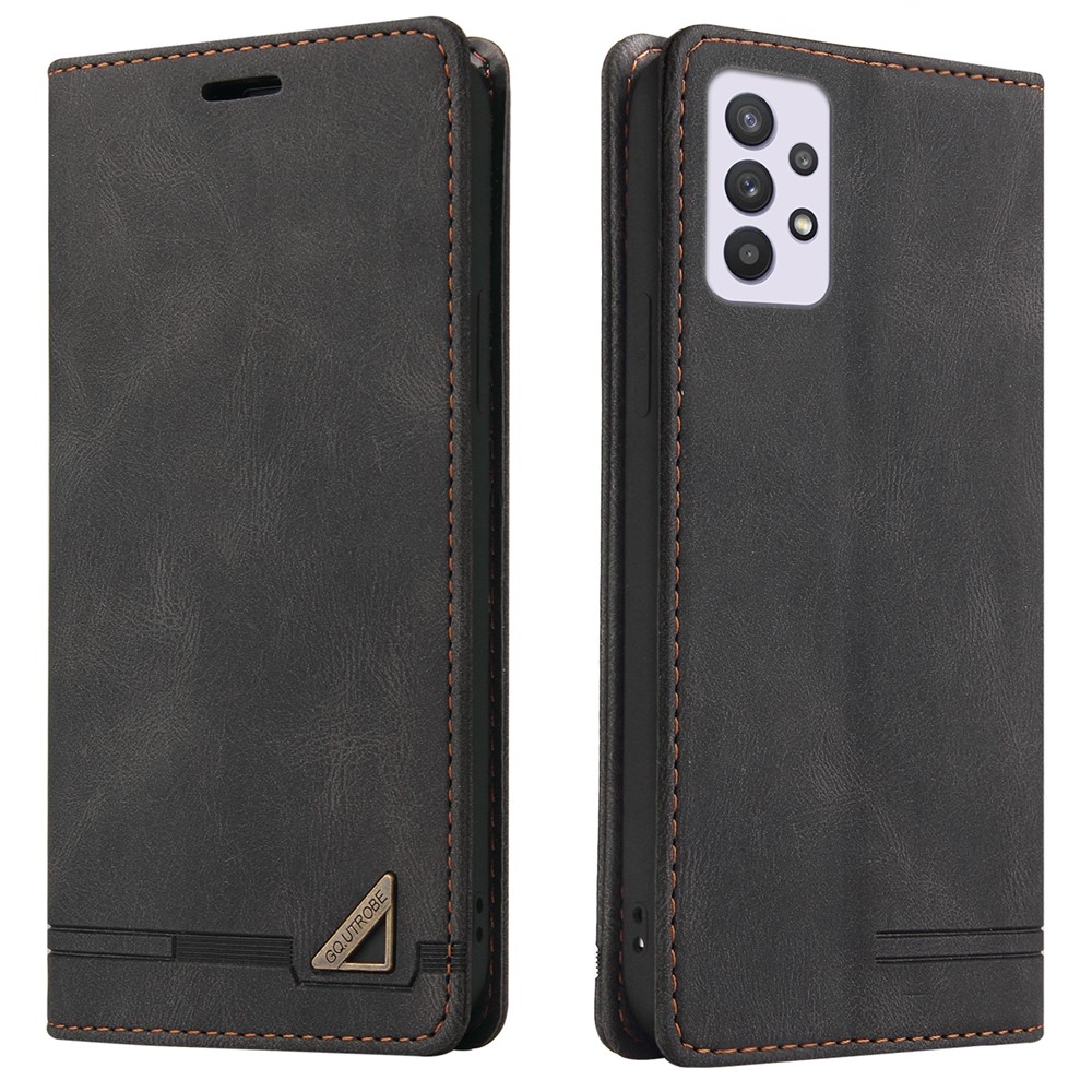 GQ.UTROBE 008 Series Stand Wallet Function RFID Blocking Anti-swiping Phone Case Skin Touch PU Leather Magnetic Auto-absorbed Cover for Samsung Galaxy A33 5G - Black-1