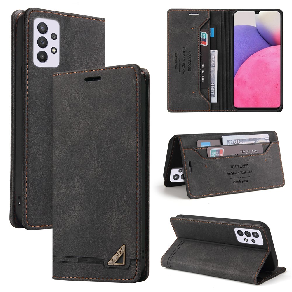 GQ.UTROBE 008 Series Stand Wallet Function RFID Blocking Anti-swiping Phone Case Skin Touch PU Leather Magnetic Auto-absorbed Cover for Samsung Galaxy A33 5G - Black-10