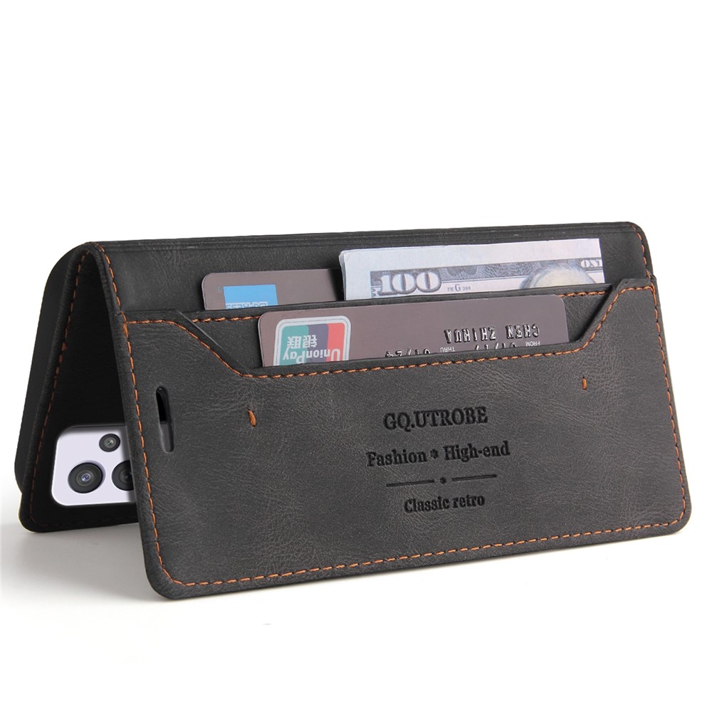 GQ.UTROBE 008 Series Stand Wallet Function RFID Blocking Anti-swiping Phone Case Skin Touch PU Leather Magnetic Auto-absorbed Cover for Samsung Galaxy A33 5G - Black-5
