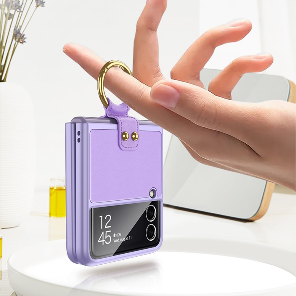 GKK PU Leather + Hard PC Protective Folding Case Built-in Tempered Glass Camera Lens Protector with Ring Holder for Samsung Galaxy Z Fold3 5G - Purple-3