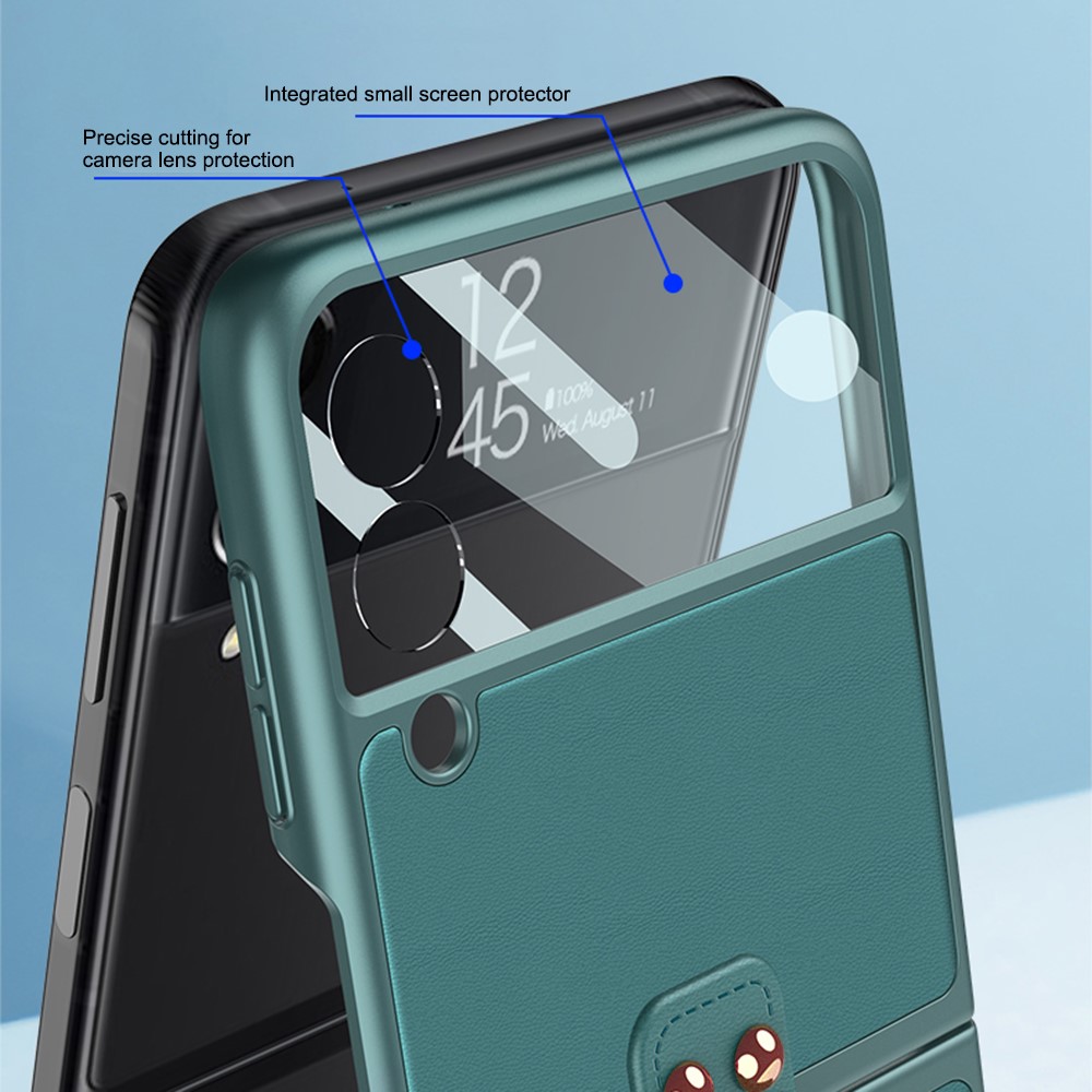 GKK PU Leather + Hard PC Protective Folding Case Built-in Tempered Glass Camera Lens Protector with Ring Holder for Samsung Galaxy Z Fold3 5G - Purple-6