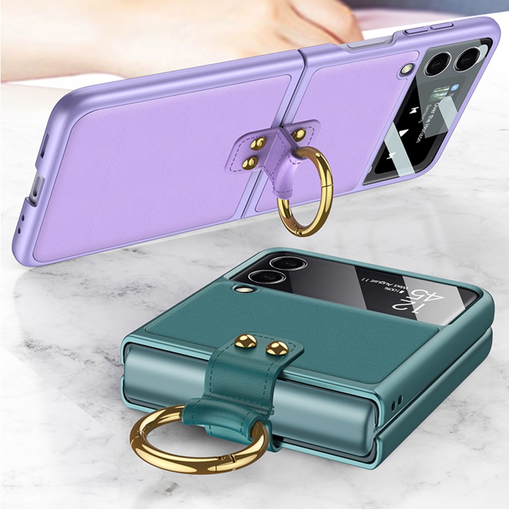 GKK PU Leather + Hard PC Protective Folding Case Built-in Tempered Glass Camera Lens Protector with Ring Holder for Samsung Galaxy Z Fold3 5G - Purple-8