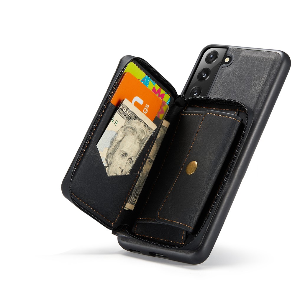 JEEHOOD Detachable 2-in-1 Magnetic Zipper Wallet Leather Coated TPU Phone Case for Samsung Galaxy S22+ 5G - Black-10