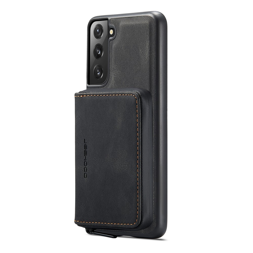 JEEHOOD Detachable 2-in-1 Magnetic Zipper Wallet Leather Coated TPU Phone Case for Samsung Galaxy S22+ 5G - Black-11