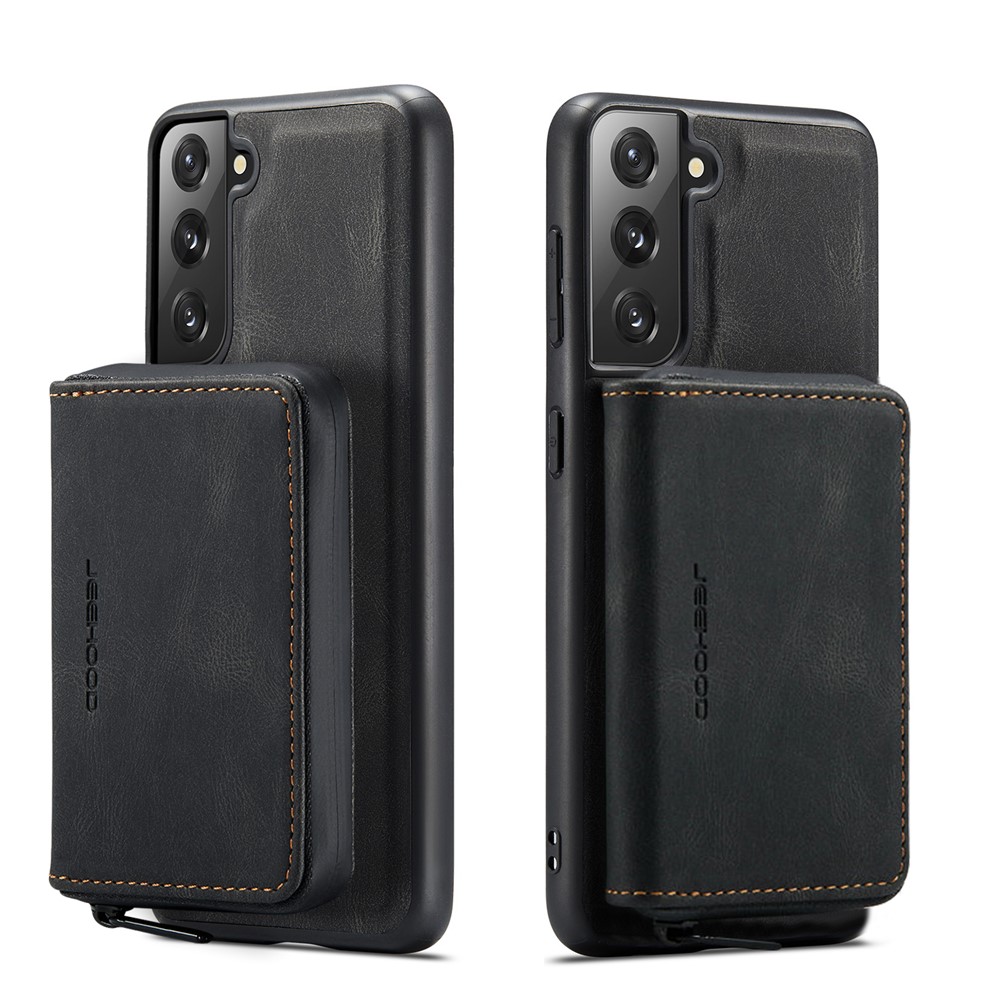 JEEHOOD Detachable 2-in-1 Magnetic Zipper Wallet Leather Coated TPU Phone Case for Samsung Galaxy S22+ 5G - Black-13