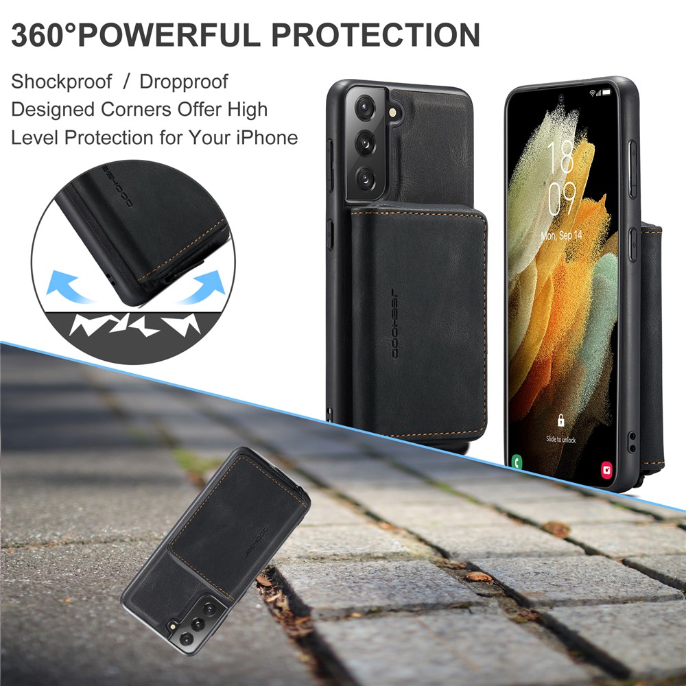 JEEHOOD Detachable 2-in-1 Magnetic Zipper Wallet Leather Coated TPU Phone Case for Samsung Galaxy S22+ 5G - Black-6