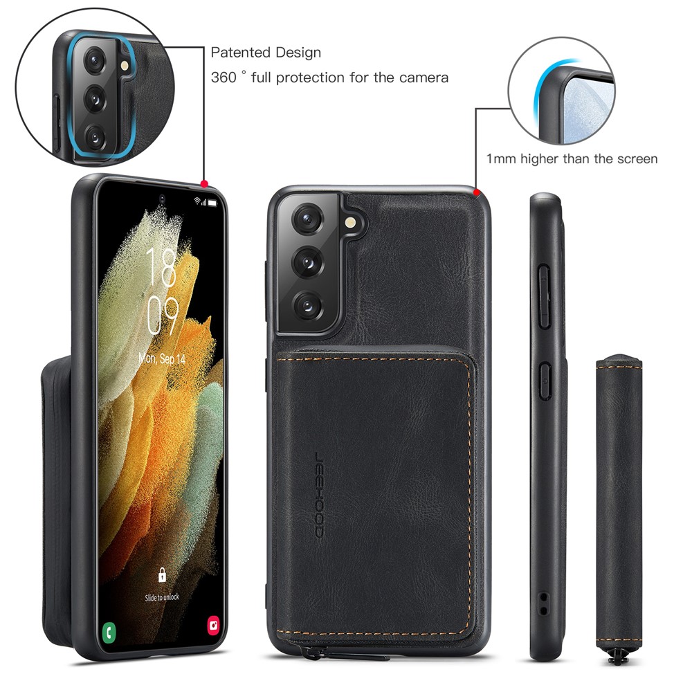 JEEHOOD Detachable 2-in-1 Magnetic Zipper Wallet Leather Coated TPU Phone Case for Samsung Galaxy S22+ 5G - Black-7