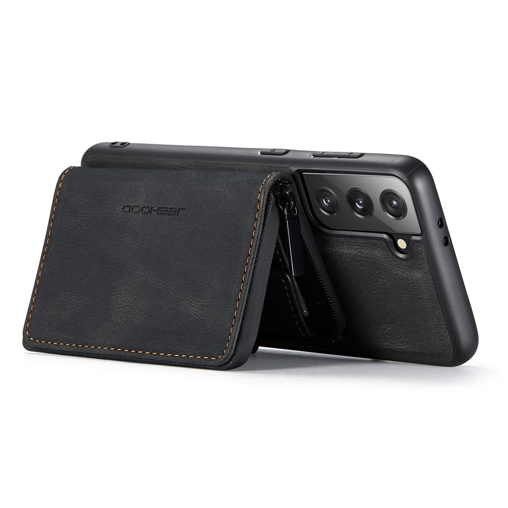 JEEHOOD Detachable 2-in-1 Magnetic Zipper Wallet Leather Coated TPU Phone Case for Samsung Galaxy S22+ 5G - Black-9