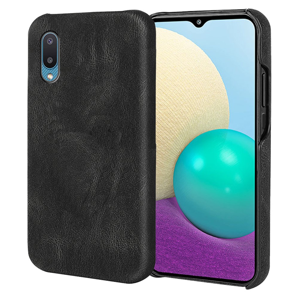 PU Leather Coating Incomplete Covering PC Hard Phone Case Shell for Samsung Galaxy M02/A02 - Black-1