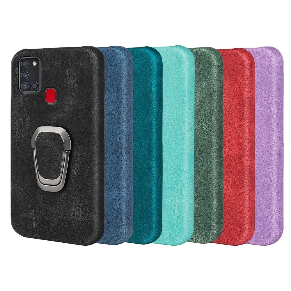 Rotating Ring Kickstand Design Scratch Resistant Phone Case PU Leather Coated PC Protective Cover for Samsung Galaxy A21s - Black-6