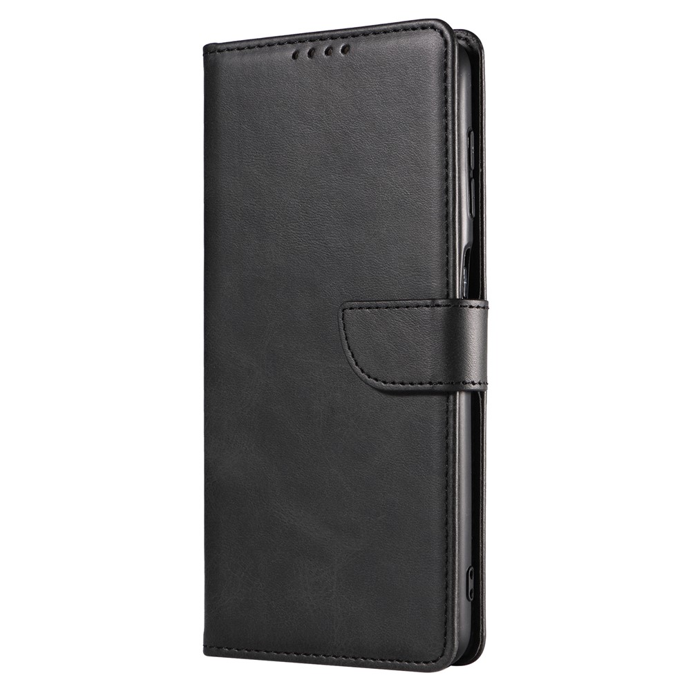 Solid Color Textured PU Leather + TPU Phone Cover Viewing Stand Case with Wallet Function for Samsung Galaxy A12 - Black-2