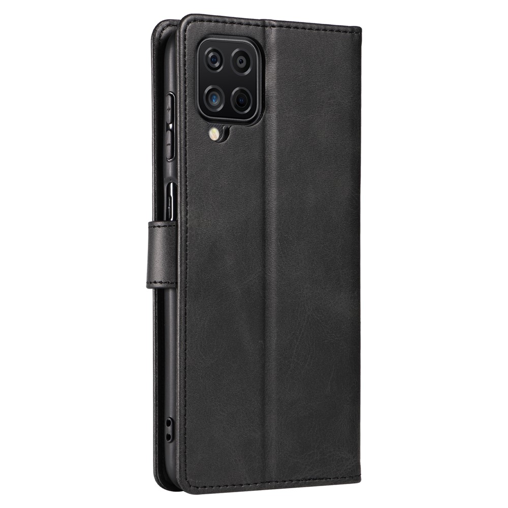 Solid Color Textured PU Leather + TPU Phone Cover Viewing Stand Case with Wallet Function for Samsung Galaxy A12 - Black-3