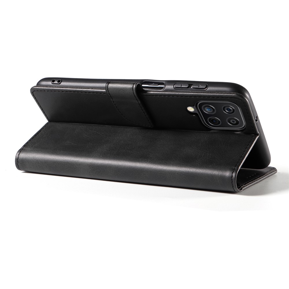 Solid Color Textured PU Leather + TPU Phone Cover Viewing Stand Case with Wallet Function for Samsung Galaxy A12 - Black-5
