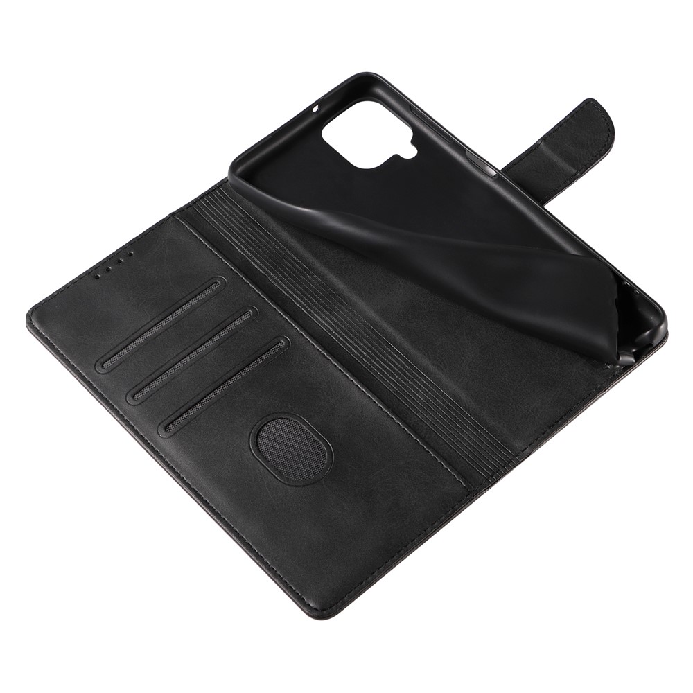 Solid Color Textured PU Leather + TPU Phone Cover Viewing Stand Case with Wallet Function for Samsung Galaxy A12 - Black-7