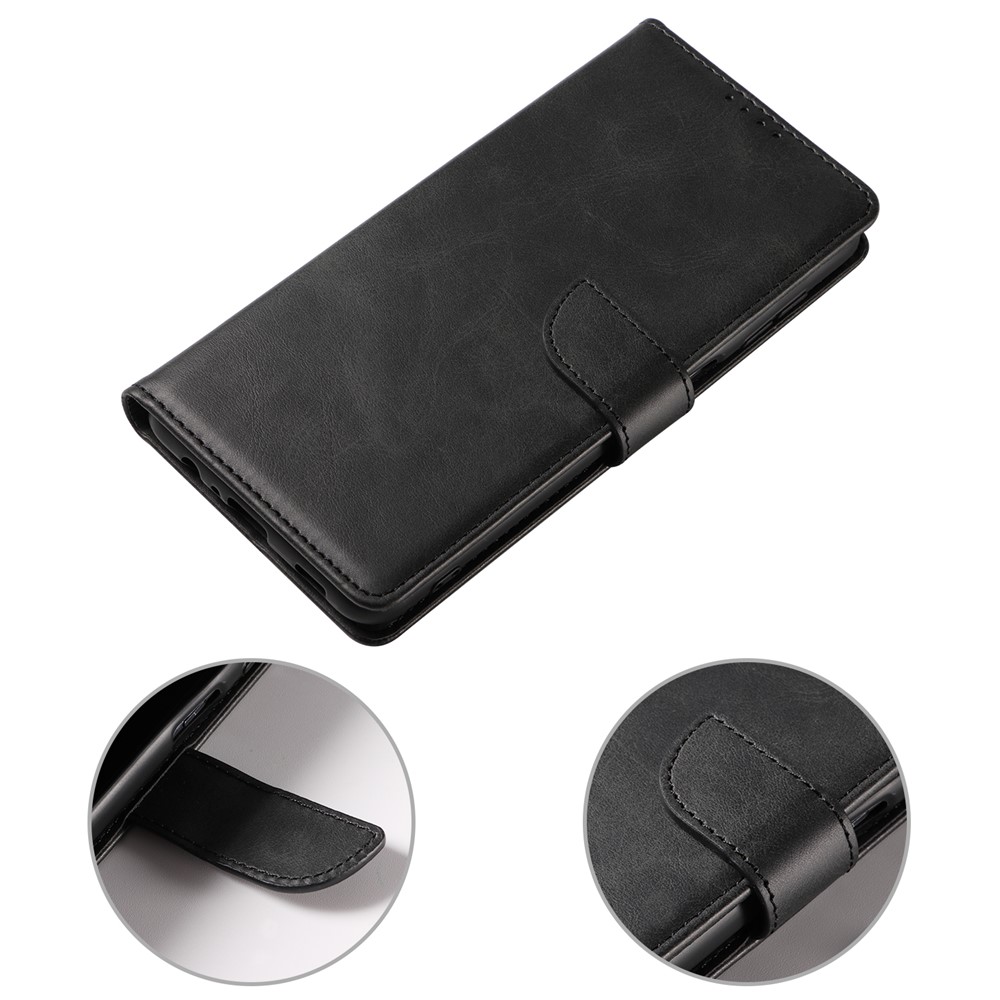 Solid Color Textured PU Leather + TPU Phone Cover Viewing Stand Case with Wallet Function for Samsung Galaxy A12 - Black-8