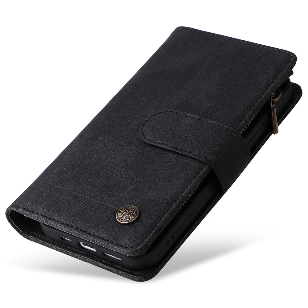 Stripes Imprinted Skin-touch Wallet Stand All-round Shockproof Leather Cover Card Slots Phone Case with Zipper Pocket for Samsung Galaxy A72 4G/5G - Black-11