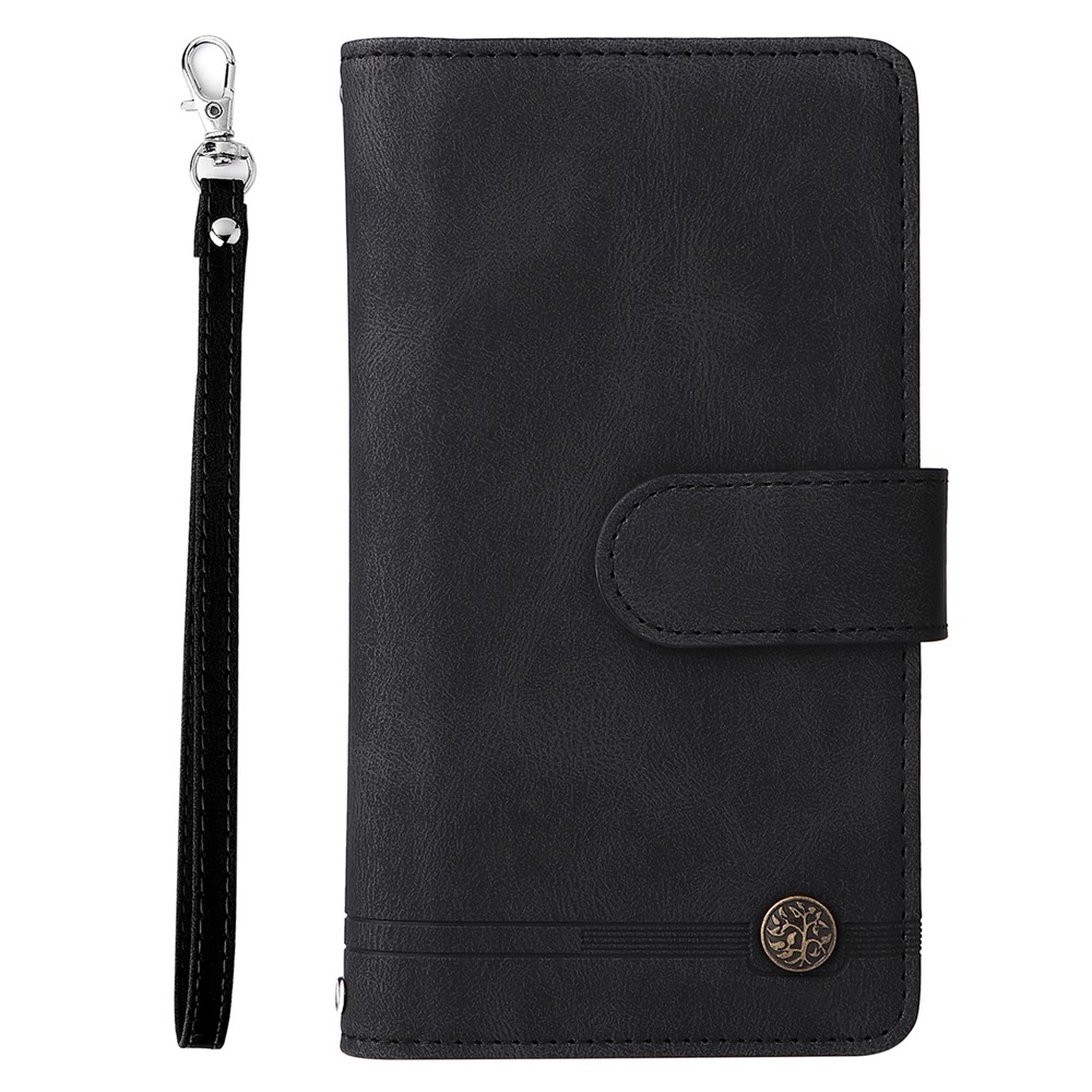Stripes Imprinted Skin-touch Wallet Stand All-round Shockproof Leather Cover Card Slots Phone Case with Zipper Pocket for Samsung Galaxy A72 4G/5G - Black-2