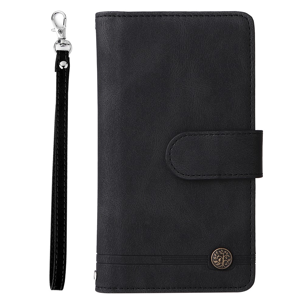 Scratch-proof Stripes Imprinted Skin-touch Wallet Stand Leather Cover Card Slots Phone Case with Zipper Pocket for Samsung Galaxy A52 4G/5G/A52s 5G - Black-2