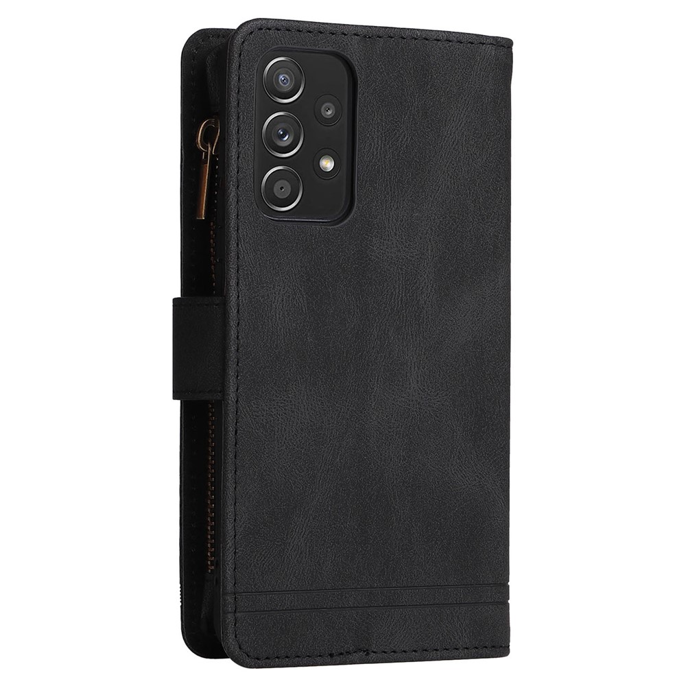 Scratch-proof Stripes Imprinted Skin-touch Wallet Stand Leather Cover Card Slots Phone Case with Zipper Pocket for Samsung Galaxy A52 4G/5G/A52s 5G - Black-4