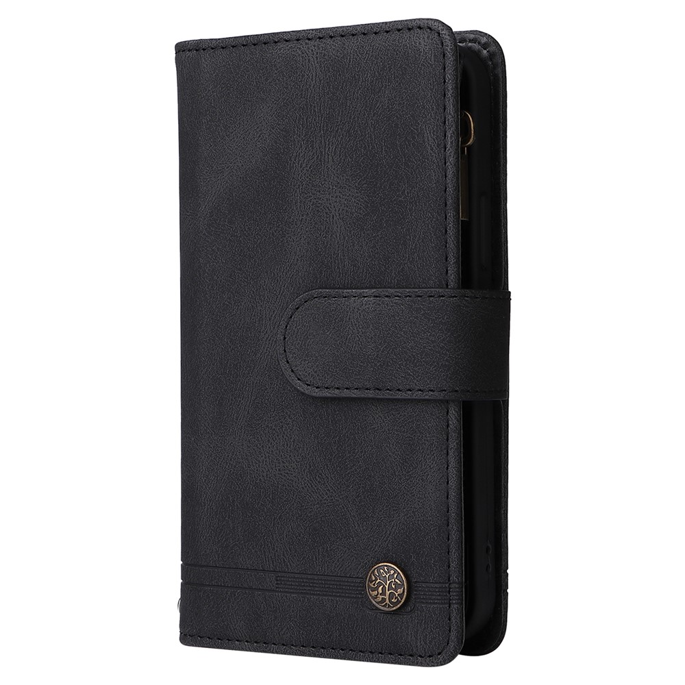 Full Protection Stripes Imprinted Skin-touch Wallet Stand Leather Cover Card Slots Phone Case with Zipper Pocket for Samsung Galaxy S20 FE 4G/5G/S20 Lite - Black-3