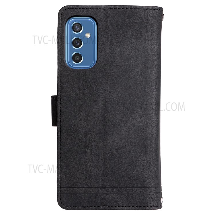 Imprinting Stripes Stand Leather Case Zipper Pocket Card Slots Phone Cover with Strap for Samsung Galaxy M52 5G - Black-3