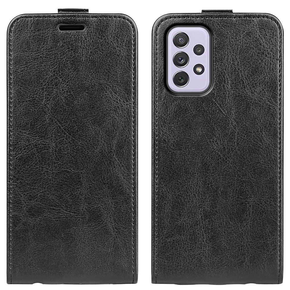 Crazy Horse Texture Vertical Flip PU Leather + TPU Cover Phone Shell Protector with Card Slot Design for Samsung Galaxy A73 5G - Black-1