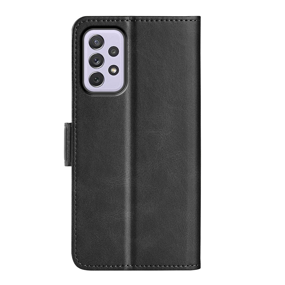 Side Magnetic Double Clasps Foldable Stand Wallet Textured PU Leather Case Well-protected Phone Cover for Samsung Galaxy A73 5G - Black-3