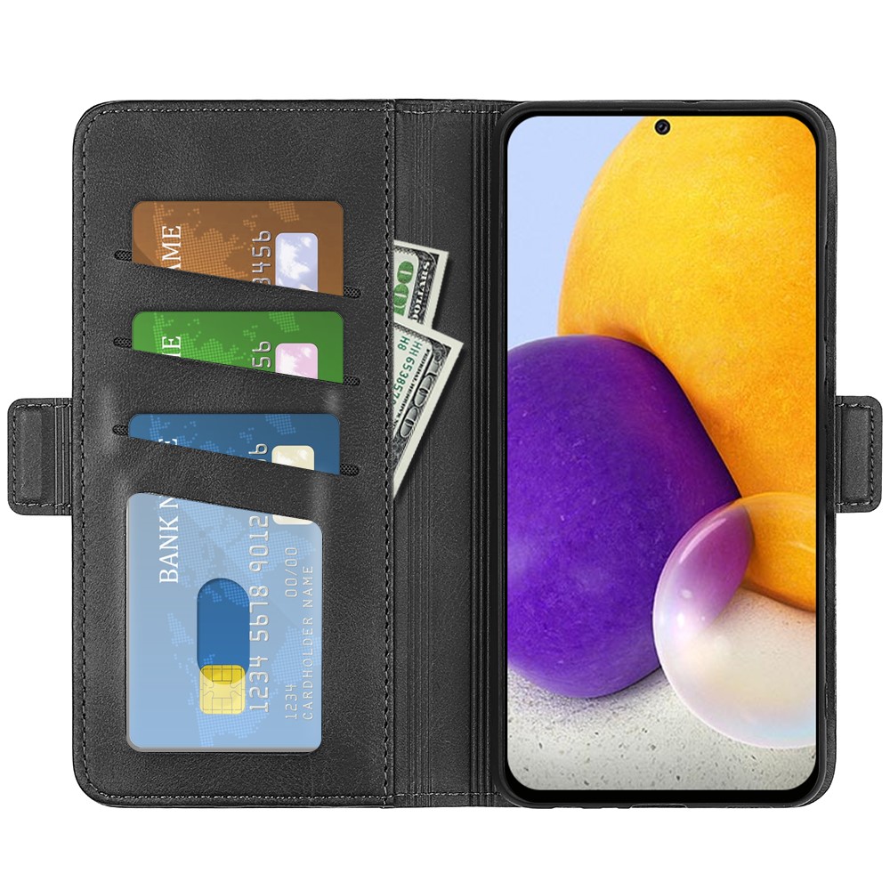 Side Magnetic Double Clasps Foldable Stand Wallet Textured PU Leather Case Well-protected Phone Cover for Samsung Galaxy A73 5G - Black-4