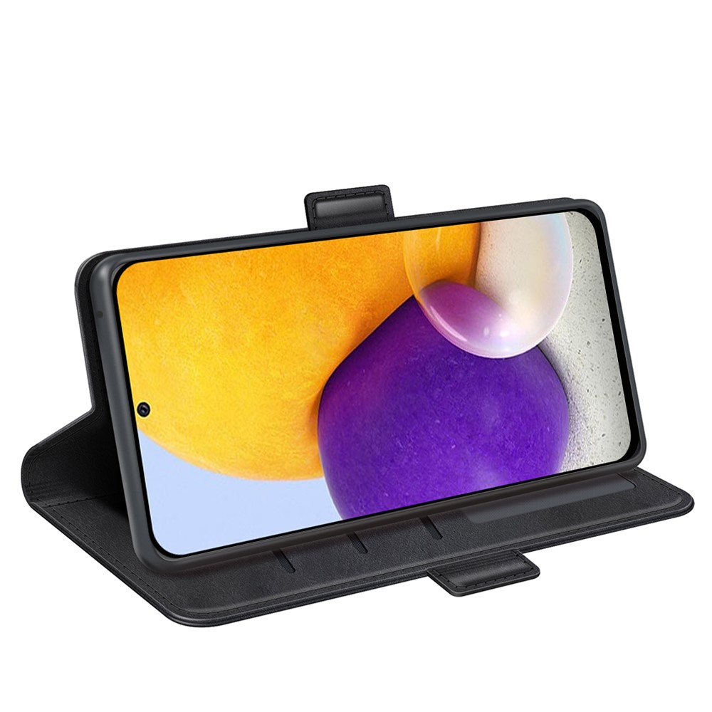 Side Magnetic Double Clasps Foldable Stand Wallet Textured PU Leather Case Well-protected Phone Cover for Samsung Galaxy A73 5G - Black-5