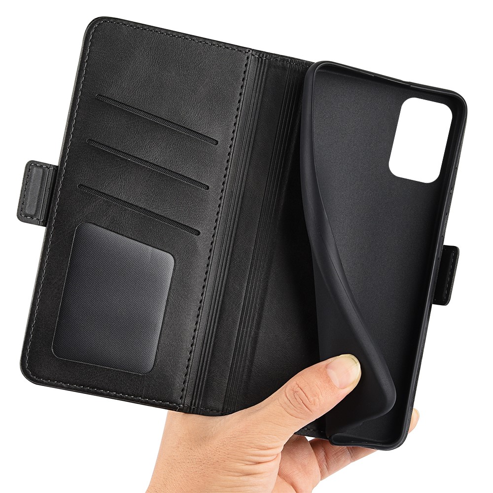 Side Magnetic Double Clasps Foldable Stand Wallet Textured PU Leather Case Well-protected Phone Cover for Samsung Galaxy A73 5G - Black-6