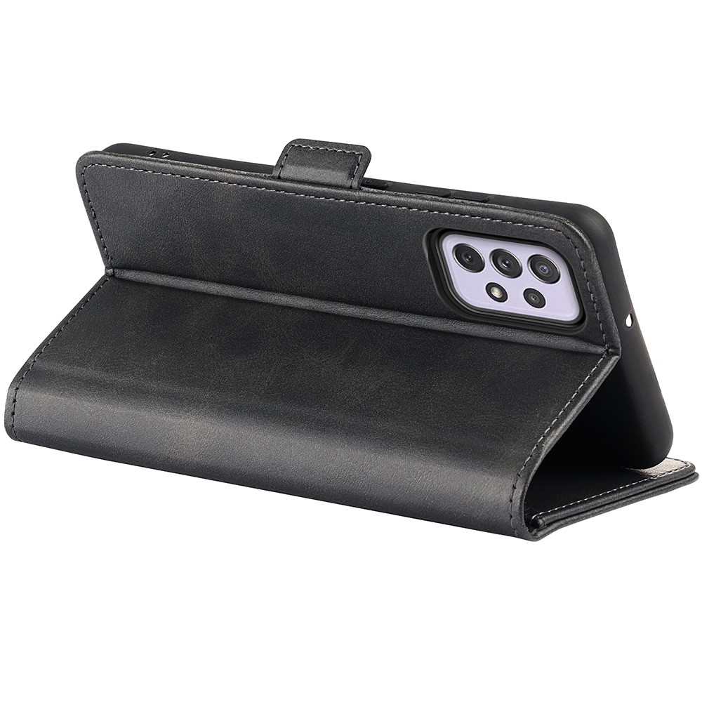 Side Magnetic Double Clasps Foldable Stand Wallet Textured PU Leather Case Well-protected Phone Cover for Samsung Galaxy A73 5G - Black-7