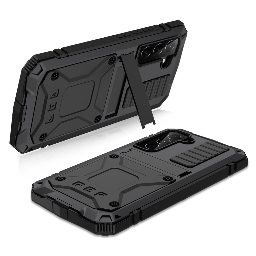 R-JUST Anti-fall Water-drops Resistant Kickstand Design Metal+Silicone+PC+Tempered Glass Case for Samsung Galaxy S22+ 5G - Black-8