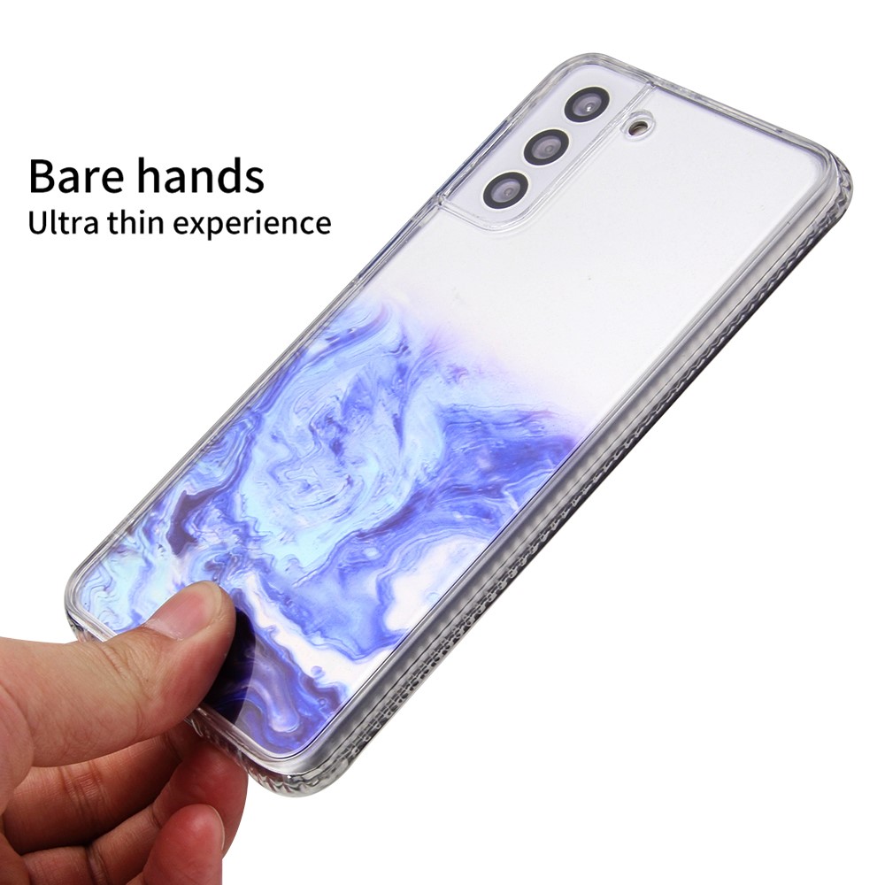 Marble Pattern Solid Acrylic Back Reinforced Soft TPU Frame Protective Case for Samsung Galaxy S22+ 5G - Dark Blue-3
