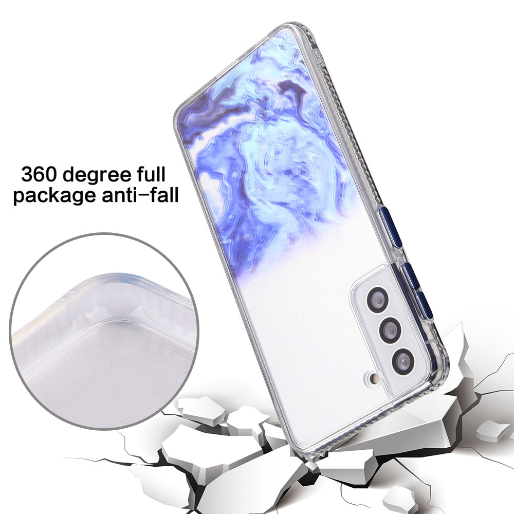 Marble Pattern Solid Acrylic Back Reinforced Soft TPU Frame Protective Case for Samsung Galaxy S22+ 5G - Dark Blue-4