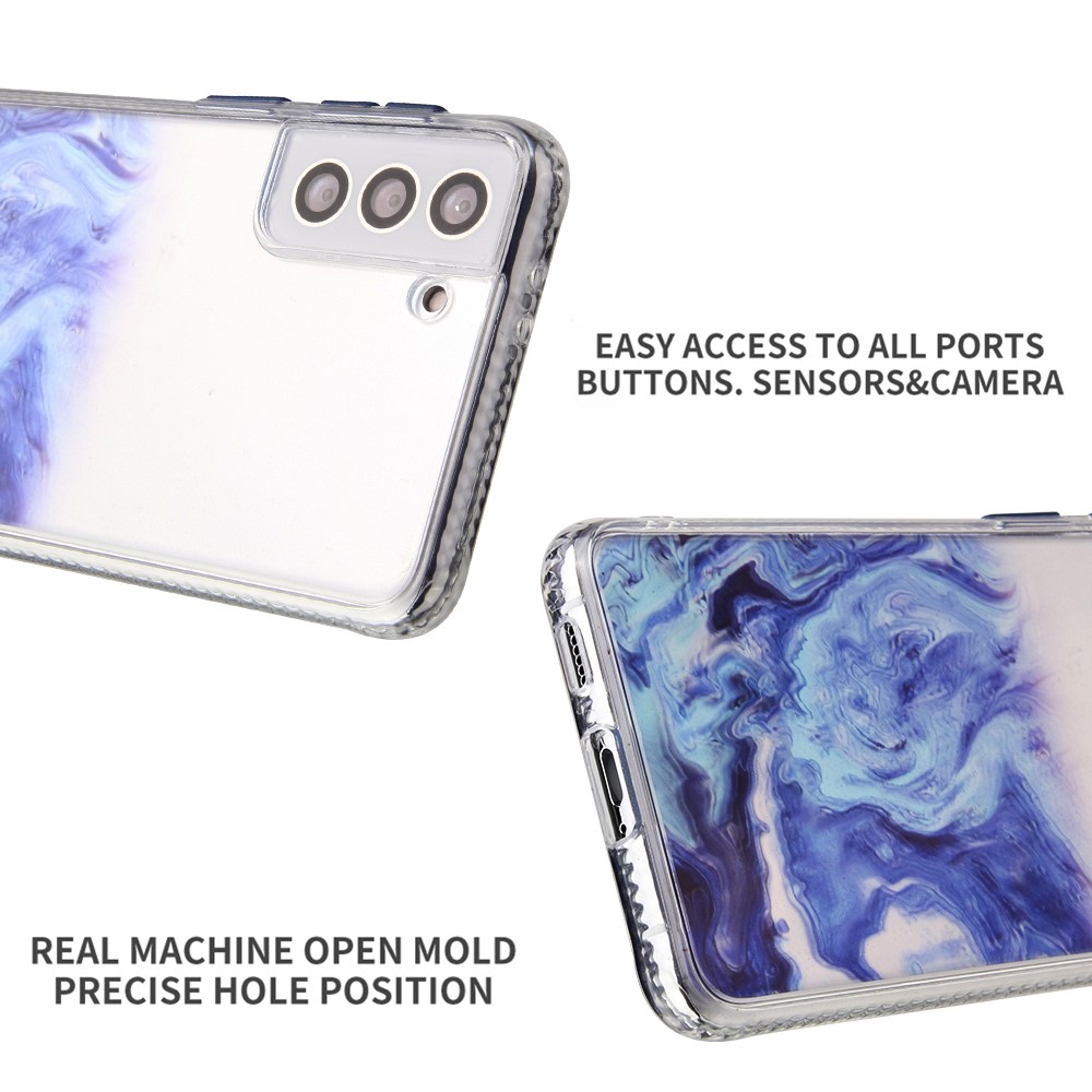 Marble Pattern Solid Acrylic Back Reinforced Soft TPU Frame Protective Case for Samsung Galaxy S22+ 5G - Dark Blue-5