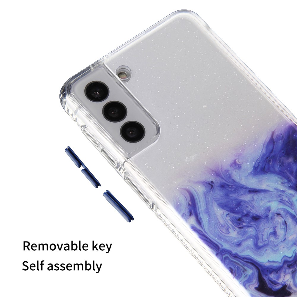 Marble Pattern Solid Acrylic Back Reinforced Soft TPU Frame Protective Case for Samsung Galaxy S22+ 5G - Dark Blue-7