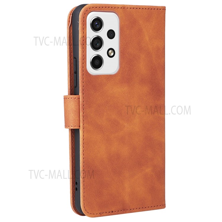 Anti-fingerprint Shockproof Mobile Phone Case PU Leather Stand Phone Cover Wallet for Samsung Galaxy A53 5G - Brown-3