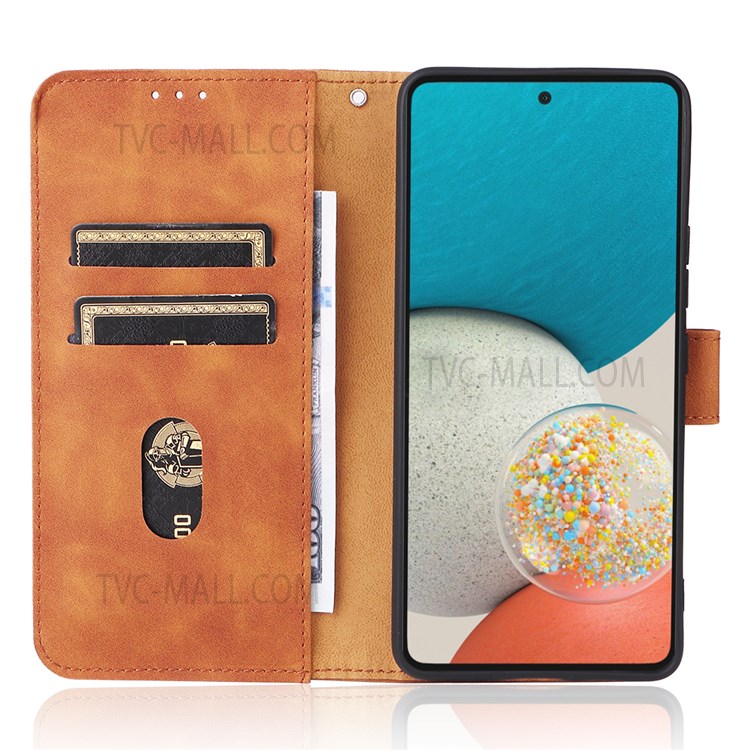 Anti-fingerprint Shockproof Mobile Phone Case PU Leather Stand Phone Cover Wallet for Samsung Galaxy A53 5G - Brown-4