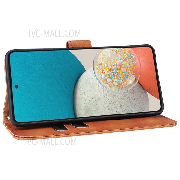 Anti-fingerprint Shockproof Mobile Phone Case PU Leather Stand Phone Cover Wallet for Samsung Galaxy A53 5G - Brown-5
