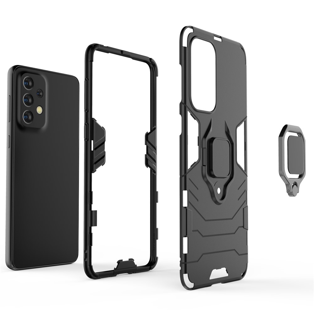 Anti-scratch Soft TPU Hard PC Protective Phone Case with Ring Holder Kickstand for Samsung Galaxy A33 5G - Black-5