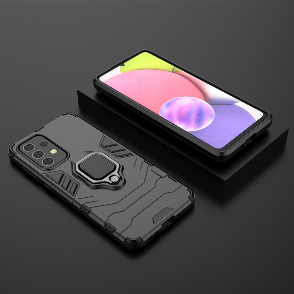 Anti-scratch Soft TPU Hard PC Protective Phone Case with Ring Holder Kickstand for Samsung Galaxy A33 5G - Black-7