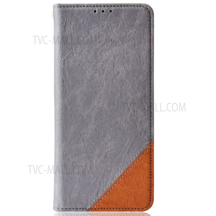 Color Splicing PU Leather + TPU Stand Wallet Magnetic Auto Closing Phone Case Shell for Samsung Galaxy A03 Core - Grey-2