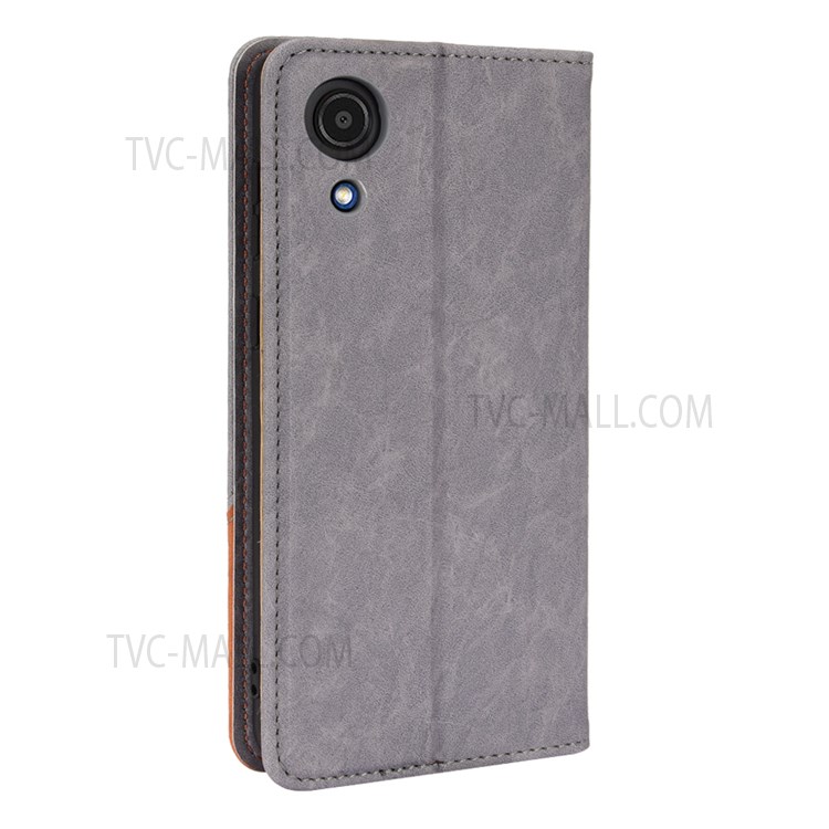 Color Splicing PU Leather + TPU Stand Wallet Magnetic Auto Closing Phone Case Shell for Samsung Galaxy A03 Core - Grey-3