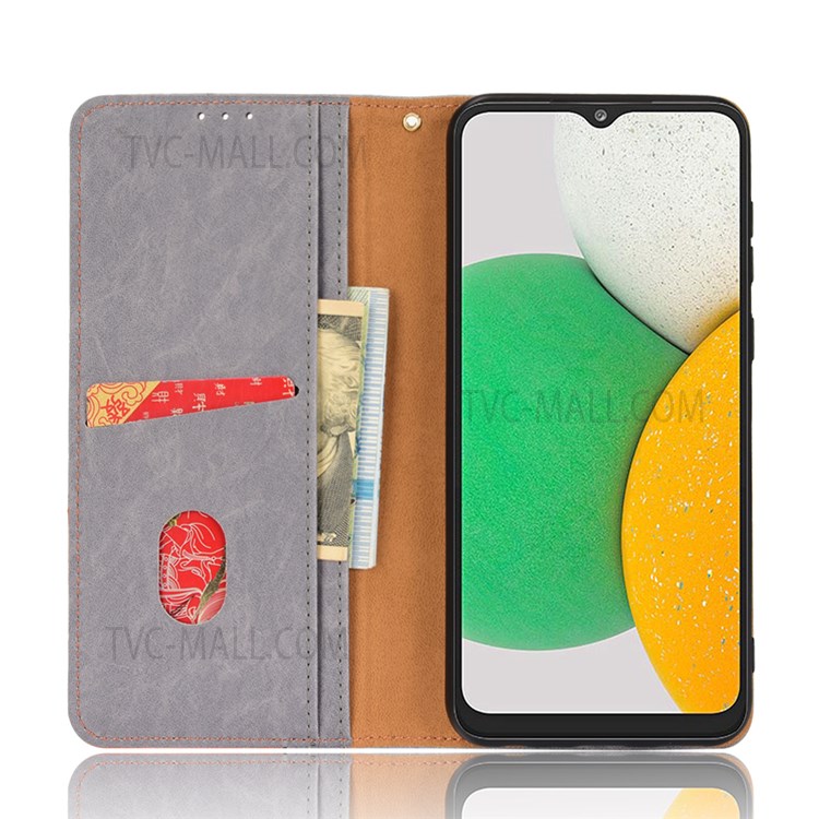 Color Splicing PU Leather + TPU Stand Wallet Magnetic Auto Closing Phone Case Shell for Samsung Galaxy A03 Core - Grey-4