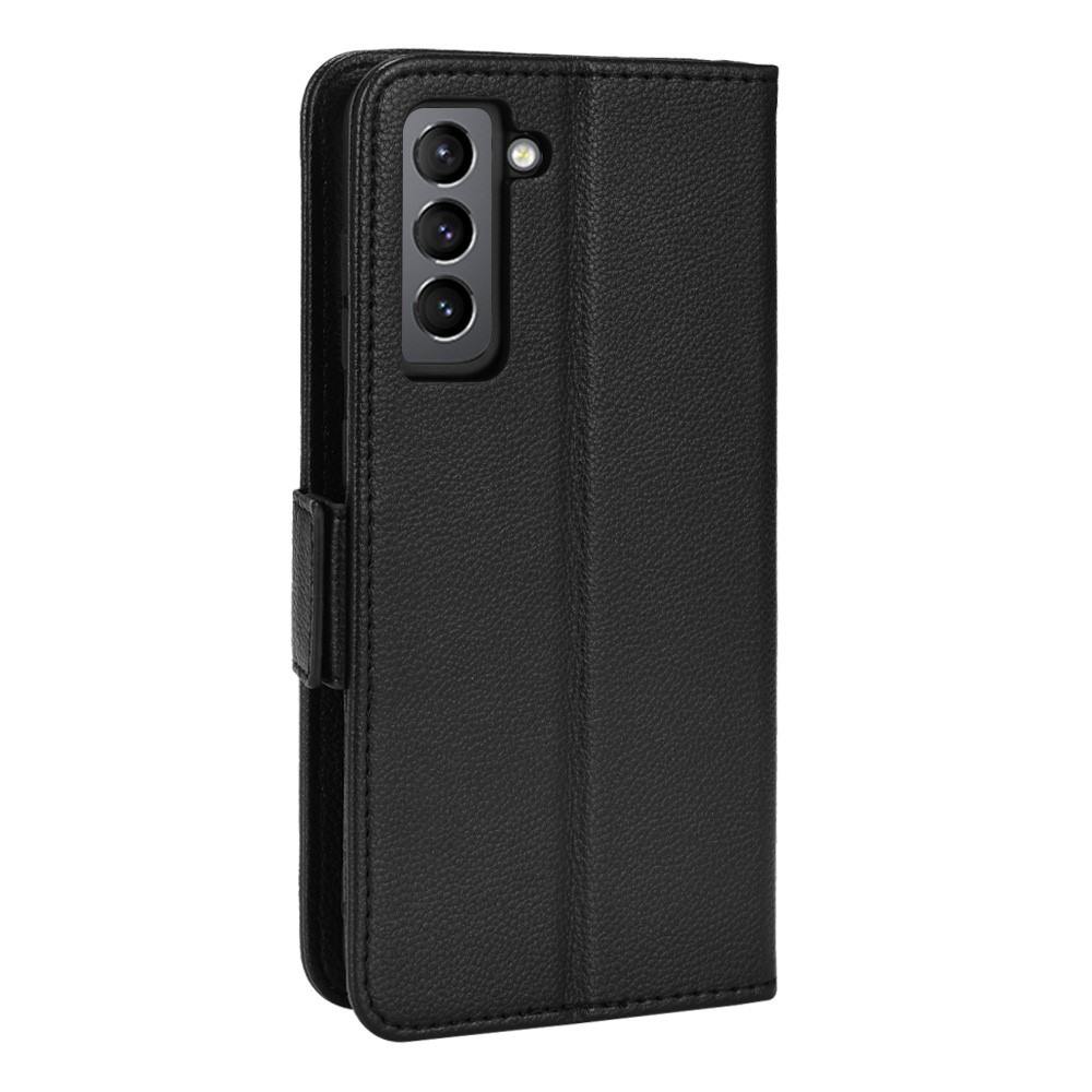 Litchi Texture Folio Flip Wallet Case Shockproof PU Leather Protective Cover Shell with Stand for Samsung Galaxy S21 FE 5G - Black-3