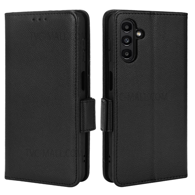 Litchi Texture PU Leather Protective Cover Magnetic Clasp Folio Flip Case with Wallet Stand for Samsung Galaxy A13 5G - Black-1