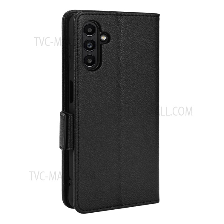 Litchi Texture PU Leather Protective Cover Magnetic Clasp Folio Flip Case with Wallet Stand for Samsung Galaxy A13 5G - Black-3