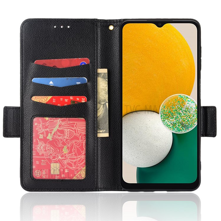 Litchi Texture PU Leather Protective Cover Magnetic Clasp Folio Flip Case with Wallet Stand for Samsung Galaxy A13 5G - Black-4