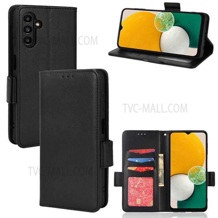 Litchi Texture PU Leather Protective Cover Magnetic Clasp Folio Flip Case with Wallet Stand for Samsung Galaxy A13 5G - Black-7